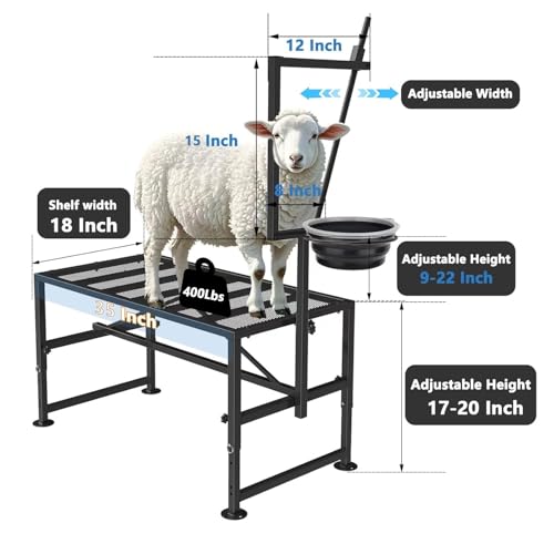 Goat Milking Stand with Feed Bin, 400LBs Goat Stand for Sheep Trimming and Milking, Hoof Trimming Stand Adjustable Size for Pygmy, Dwarf Goats, Iron Black - color: Black, size: M-35*18 Inch