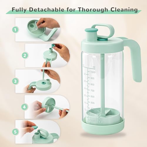 COMI Glass Formula Mixing Pitcher with Easy-Blend Handle Lid, 32oz Leakproof Breast Milk Pitcher with Silicone Protective Sleeve, Designed for the Pitcher Method Breastmilk, BPA Free, Green