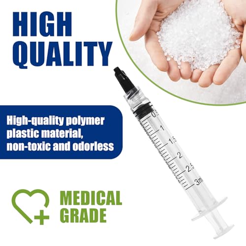 60 Pack 3ml Luer Lock Syringe without Needle - 3cc Plastic Syringes for Liquid, Individually Sterile Sealed with Cap, for Colostrum Collection, Oral, Pet Feeding, Glue, Oils - size: 3ML