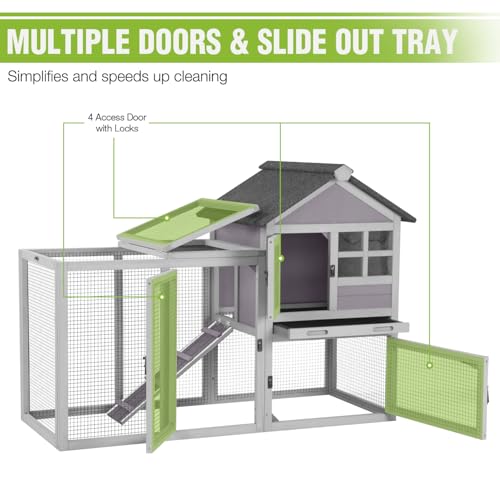 GUTINNEEN Large Rabbit Hutch Outdoor 2-Level Wooden Chicken Coop Indoor Weatherproof Bunny Cage Guinea Pig House with Waterproof Roof, Leak-Proof Pull Out Tray, Lockable Door for Small Animals (Grey) - color: Light Grey
