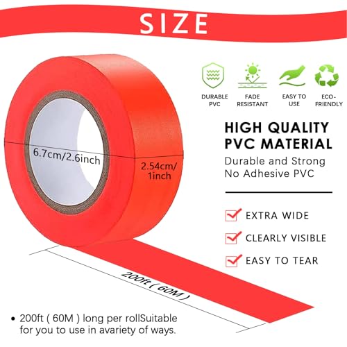 2 Pack Orange Flagging Tape, Non-Adhesive Plastic Ribbon Neon Marking Roll | 1"*400ft, Marking Tape for Tree Marking, Hunting, Boundaries and Hazardous Areas,Trail Marking - color: Orange-2pack