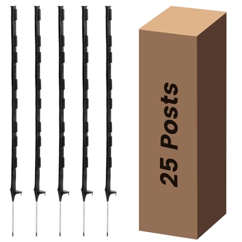 Electric Fence Posts 25 Pack, Black 48 inch Step in Fence Posts | Temporary Plastic Fence Posts for Farm, Sturdy Fencing Post for Garden Yard - color: Black, size: 48 INCH-25 PCS