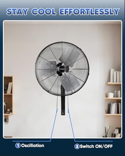 KEN BROWN 20 Inch Industrial Oscillating Wall Mount Fan 5500CFM,Heavy Duty,High Velocity,3- Speed,Black - size: 20 Inch