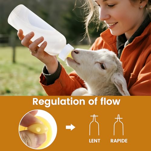 Baby Goat Bottle for Feeding Baby Goats, Lamb Bottle with Goat Nipples, Puppy Bottle Feeder for Newborn Livestock, 450ml 3-Pack Yellow Silicone Lamb Feeding Nipple
