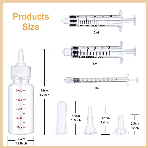 Sadnyy Puppy Nursing Bottle Kit, 17 Pcs for Kittens,Puppy and Newborn Pet | 2 Bottles, 8 Nipples, 5 Syringes, 2 Brushes, Newborn Kitten Puppy Rabbit Milk Feeding , 1ml 5ml 10ml Syringe Set