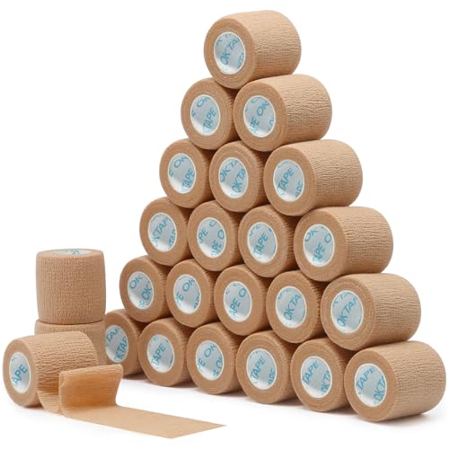OK TAPE Self Adherent Cohesive Bandages Wrap 24Packs 2" x 5 Yards | Non-Woven Self Adhesive Athletic Sports Wrap Tape Vet Wrap Bandages Tape for Thumb Finger Wrist Ankle (Beige) - color: Beige, size: 2 In x 5 Yards