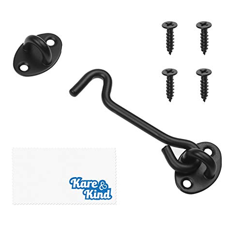 Kare & Kind 4-Inch Hook and Eye Latch, Black Door Latch, 1 Pack | Metal privacy hardware with 4 screws for gates, barn doors, cabinets, windows, sheds, bathrooms, RVs, and solid frames - style: 1-Black