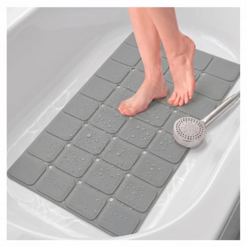 Webos Silicone Bath Mat with Suction Cups – Non-Slip Foldable Bathtub & Shower Mat, Durable & Quick-Dry Safety Tub Mat with Large Drain Holes for Families 28"x 14" Grey - color: Grey, size: 28" x 14" (Rectangular)