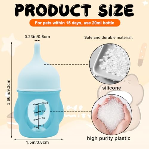 Pet Feeder Bottle Kitten Bottle Anti Choking Design(Blue,20 ml) | Animal Feeding Bottles Kitten Bottles for Nursing for Newborn Kittens Puppies Small Animals with 2 Pcs Replacement Nipple - color: blue