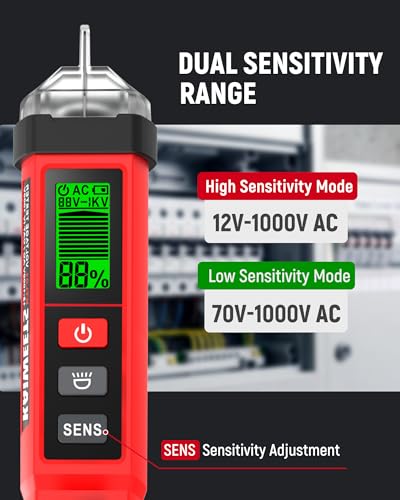 KAIWEETS Non Contact Voltage Tester, CAT IV 1000V Dual Range AC 12V/70V-1000V Electrical Tester Pen with LCD Display, Live Wire Detector, Breakpoint Finder for Outlet Testing, Circuit Troubleshooting