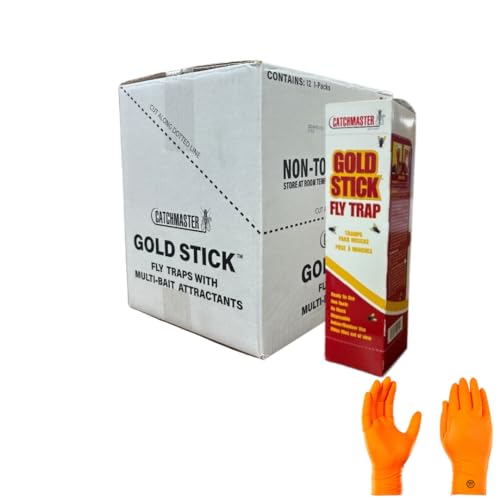 Fly Trap Sticks - Full Case of 12 – Effective & Easy-to-Use Fly Control Solution | Premium USA Supply Gloves for Safe Eradication | USA Supply Pest ID Card