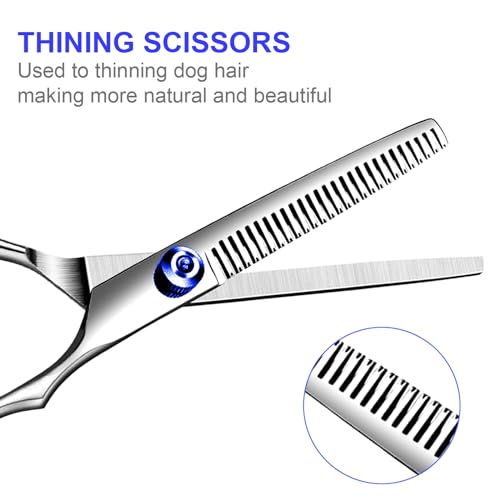 TINMARDA Dog Grooming Kit, Professional Stainless Steel Dog Grooming Scissors with Curved Shears, Blue Finger Rings - 4 Piece Sharp Durable Pet Shears for Dogs Cats At Home Salon-Quality Grooming - color: Blue, size: 4 Piece