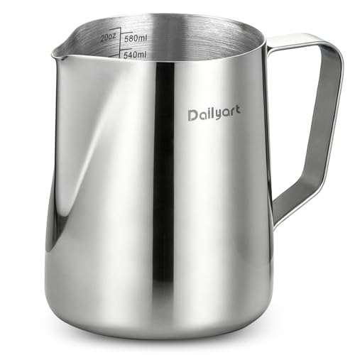 Milk Frother Cup - Dailyart 20oz/600ml Milk Frothing Pitcher Latte Art Tool | 304 Food Grade Stainless Steel Milk Steamer Cup, Espresso Machine Accessories Barista Milk Pitcher for Home, Coffee Shops - size: 20 Ounces