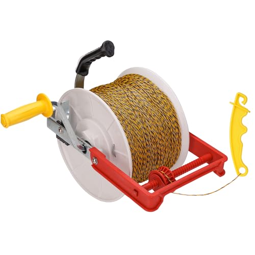 3:1 Geared Reel Prewound Polywire, Electric Fence Wire Reel, with Auxiliary Winding Handle, Plus 1 Free 8 inch Insulgrip, Suitable for Building Farm Electric Fences - size: 1640 ft x 1 standard reel x 1 guide x 1 Handle