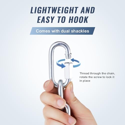 VEVOR Proof Coil Chain, 5/16" x 92', 1667 lbs Safe Working Load, Zinc Plated Proof Tested Coil Chain with Two Quick Links, Galvanized Carbon Steel Link Chain for Towing, Hanging, Camping, Pet Towing - size: 5/16 Inch x 92 Ft