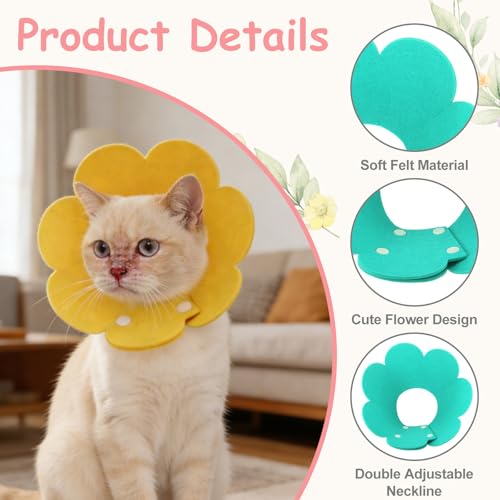 Felt Cat Recovery Collar, Cute Flower Cat Recovery Collar Adjustable Recovery Cones (2Pcs, L 10.2-12.2inch, Orange/Sky Blue) for Small Dogs Kittens Cats - color: Orange/Blue, size: L（4.5 KG/9 lb and above）