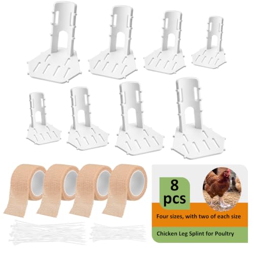Xuhal 8 Pack Poultry Leg Support Kit with Toe Separator & Bandage 4 Sizes Chicken Splint for Broken Feet & Curled Toes Fixing Fractures, Curled Toes, Bumblefoot in Ducks, Chickens, Geese(White) - color: White