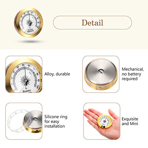 Frienda 2 Pcs Hygrometer 2 Inch Round Cigar Humidor Cabinet,Gold | Analog Dial Monitors Humidity, Maintains Optimal Cigar Moisture, Clear Scale Easy to Read, Ideal for Humidor Storage Boxes - color: Gold