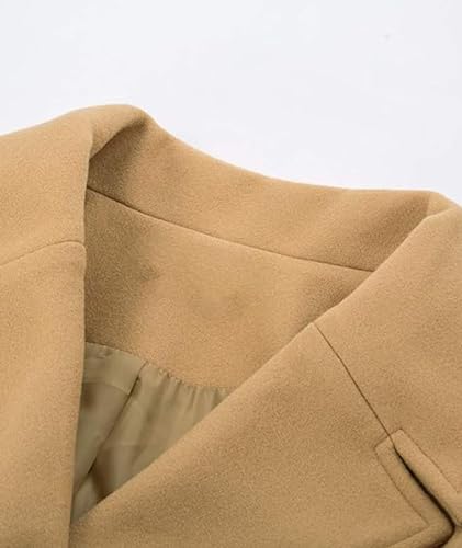 Women's Winter Double Breasted Trench Coat Notch Lapel Collar Wool Blend Pea Coat Swing A Line Long Overcoat - color: Camel, size: Large