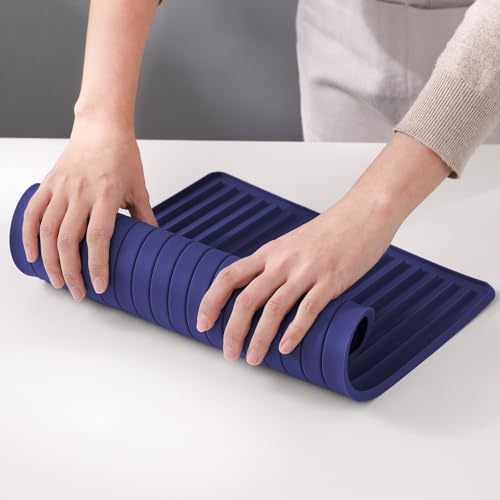 Silicone Dish Drying Mat, Large & Thick, 16" x 18", Blue | For Kitchen Counter and Bathroom, Super Thick, Heat-Resistant Trivet, Countertop Protector, Non-Toxic, For Dishes and Pots - size: 16" x 18"