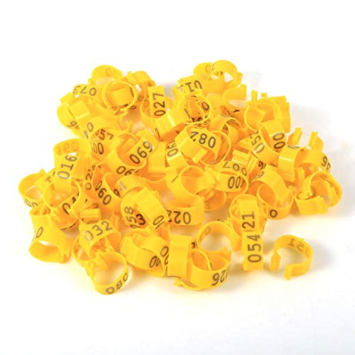 Maxmartt 100Pcs Chicken Leg Bands Numbered 1-100 Chicken Identification Band 16mm Poultry Goose Ducks Leg Bands Plastic Chicken Bands Tags Poultry Rings (Yellow)