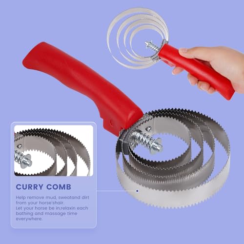 Horse Grooming Kit, 10pcs Horse Brushes & Cleaning Tool Set | Includes Tote Bag, Sweat Scraper, Curry Comb, Brush, Hoof Pick, Livestock Bathing Supplies Equine Care Supplies
