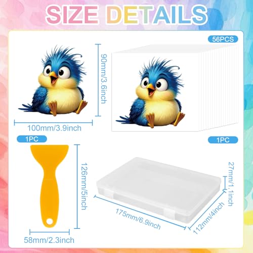 GLOBLELAND 56 Sheets Funny Cartoon Birds Rub on Transfer Stickers 3.9x3.9 inch with Clear Storage Box Colorful Birds Rub on Transfer for Crafts Cup Vase Window Glass - color: Cartoon Birds