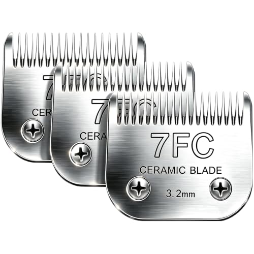 Detachable Pet Clipper Blades Dog Grooming Clipper Replacement Ceramic Blades, Compatible with Andis, Wahl, Oster(3Pack Size 7FC,Cut Length 3.2mm) - size: 7FC*3 (3.2mm)