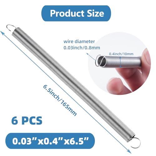 6pcs EExtension Springs with Hook Ends 6.5inch xtension Springs,0.03"x0.4"x6.5" 304 Stainless Steel - size: 0.03"x0.4"x6.5"
