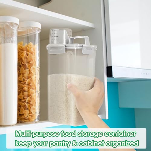 TBMax Rice Container 2 Pack 5 Lbs, Small Pet Dog Cat Food Container Dispenser, Kitchen Cereal Storage Container with Cup, Perfect for Daily Use, Travel, and Portion Control - color: Light Grey 3+3Qt