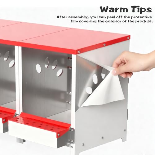 Chicken Nesting Boxes 3 Hole, Large Metal Hen Laying Box with Swing Perch | Roll Away Egg Collection, Wall Mountable with Vented Holds for Chickens Ducks Birds - size: 12.2"L x 9.9"W x 15.4"H