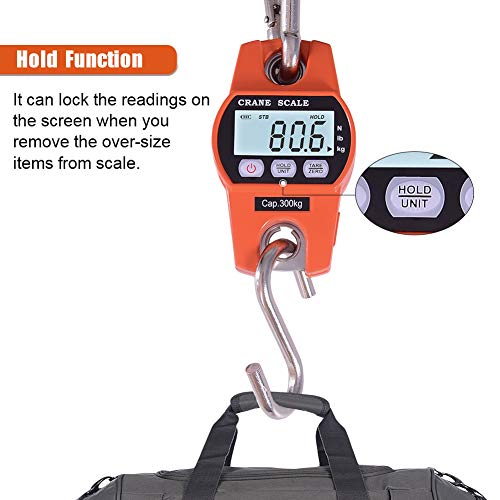 Fuzion Hanging Scale 660LB - Heavy Duty Crane Scale with Aluminum Body | Stainless Steel Hook, Hold/Tare Function, Large Display, Digital Hanging Scales for Weighing Animals, Hays, Fish, Luggage - color: Orange, size: 660LB