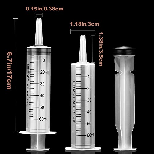 12 Pack 60ml Plastic Syringe for Scientific Labs, Measuring Liquids, Pets, Oil or Glue Applicator - size: 60ml-12Pack