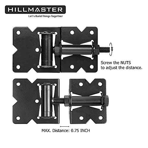Heavy Duty Gate Hinges 2 Pack Solid Vinyl Fence Gate Closer Hinges with 22 Durable Screws, 90 Degree Tension Boerboel Gate Hinges Hardware Kit for Wooden/PVC Fence, Manual Close & Black Finish - size: Fixed