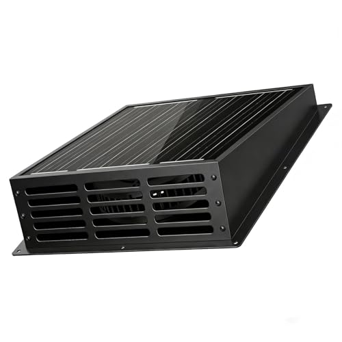 25W Solar Powered Exhaust Fan, 430 CFM High Airflow Attic Fan with 12V Monocrystalline Panel, Weatherproof Ventilation Kit for Chicken Coop, Greenhouse, Shed, Garage and RV, Easy Install - color: Balck