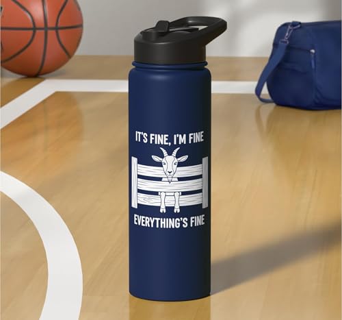 It's Fine I'm Fine Everything's Fine Goat Farm Mom Funny Kid Stainless Steel Insulated Water Bottle - color: Navy Blue