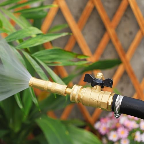 Adjustable High Pressure Garden Hose Nozzle - Brass Nozzle & Ball Valve, Short Handle with Large Flow Diameter, 3/4 GHT Thread for Car Washing, Garden Watering & Cleaning - color: Sprinkler+Nozzle+Valve D