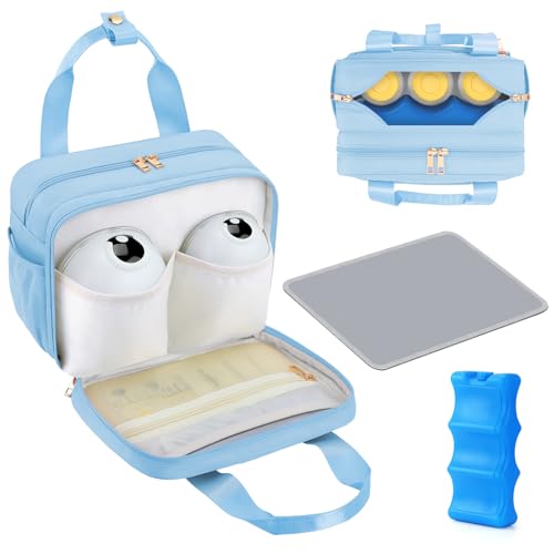 PIIOSER Breastmilk Cooler Travel Bag with Ice Pack, Compatible with Wearable Breast Pumps & Accessories - Portable Hands Free Breast Pump Carrying Case for Nursing & Working Moms, Blue - color: Blue-Small