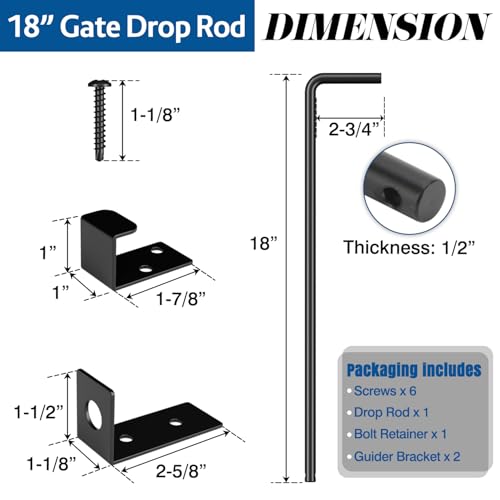 Heavy Duty Cane Bolt Gate Drop Rod, 18" Black Gate Latches Hardware for Wood Fence/Metal/Vinyl/Double Gates, Outdoor Gate Ground Latch Drop Rod with Mounting Screws, 1 Pack - size: 18 Inch