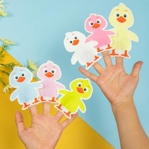 Five Little Ducklings Finger Puppets Set (6PCS) – Felt Duck Finger Puppets for Nursery Rhymes, Preschool Storytelling, Parent-Child Interaction & Classroom Activities - style: 5 Little Ducklings
