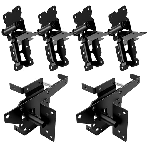 WINSOON 304 Stainless Steel Self Locking Gate Latch and Gate Hinges 2 Sets | Heavy Duty Fence Gate Hardware Kit, for Vinyl Fence Gate and Wooden Fences Gate, Adjustable Tension, Automatic, Rust Proof
