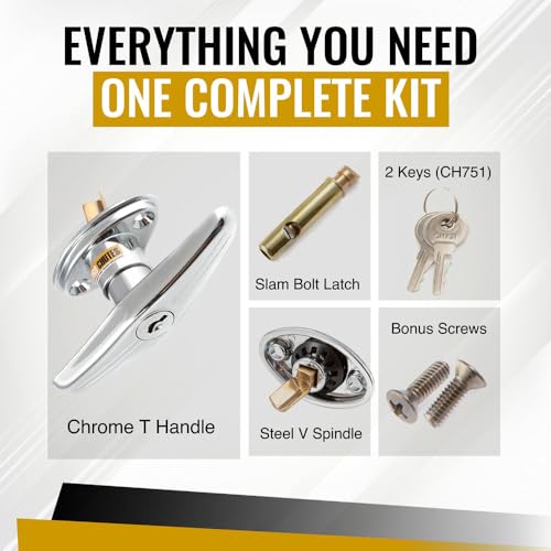 Trash Chute T Handles and Laundry Chute Door Latch kit with V Spindle for Bottom & Side hinged Doors. Compatible Handle Hardware Parts