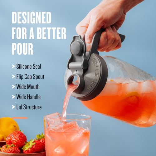County Line Kitchen 64 oz Mason Jar Glass Pitcher With Lid - Gray | Heavy-Duty Glass Mason Jar Pitcher - Leak-Proof Lid, Wide Mouth & Easy Pour Spout (64 oz) - color: Gray