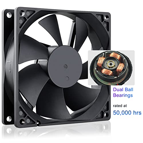 GDSTIME 92mm x 25mm 12V Dual Ball DC Brushless PC Cooling Fan 2-Pin, 2-Pack | 92x92x25mm, 12 Volt Computer Case Fans, Replacement for Wine Cooler, RV Fridge, PSU, Dehumidifier, Inverter, 9225 - size: 92x25mm