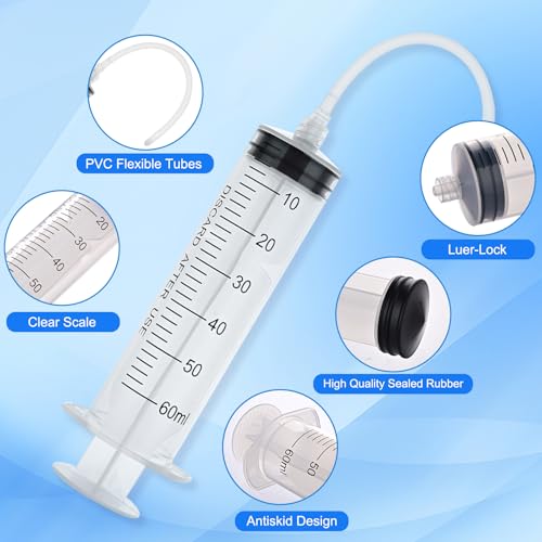 30 Pack 60ml Luer Lock Syringe - Syringes for Liquid with Soft Tube | Individually Pcakaged，Scientific Labs and Measuring, Refilling Inks - style: 60ml - 4.0mm Tube