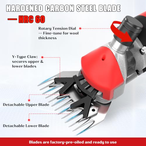 PAT JUUMG 1000W Sheep Shears Electric Farm Livestock Haircut with Blades Professional Animal Clippers 6 Speed Heavy Duty Electric for Thick Horses Sheep Alpacas Goats(Red) - color: Red