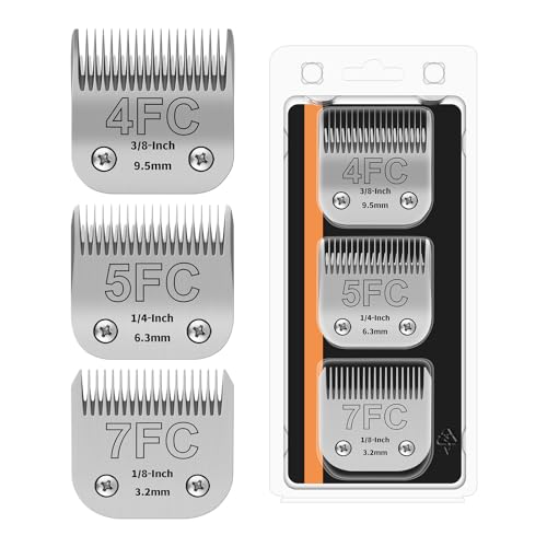 3PACK Dog Grooming Clipper Replacement Blades Compatible with Andis Pet Clipper/Oster A5/Wahl KM Series Dog Clipper,Ceramic Blade & Stainless Steel Blade (4FC+5FC+7FC) - size: 4+5+7FC