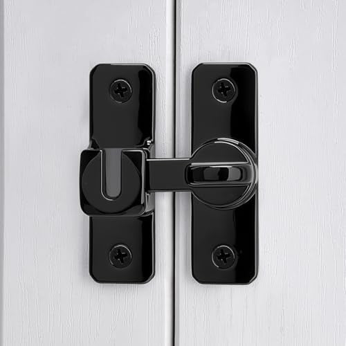 Black 90/180° Sliding Door Latches，Aluminum Alloy Cabinet Lock | Flip Gate Latches,Barn Door Latch,Right Angle Door Lock,for bedroom,cabinet,Wine Cabinet,drawer,garage,window,Pet Cage - color: Black