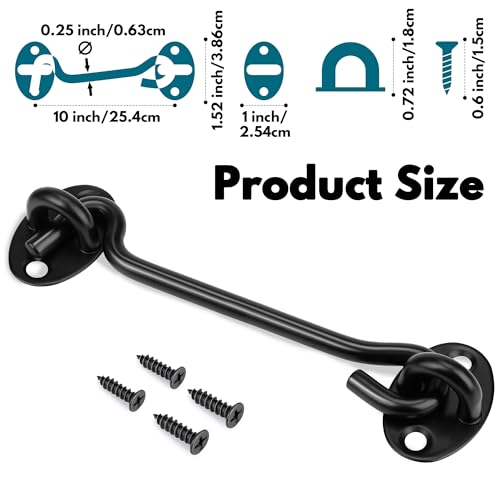 Rainspire (2 Pack) Privacy Hook and Eye Latch for Barn Door, Stainless Steel Gate Latch Barn Door Lock Cabin Hooks for Gate Shutters Window Slide Barn Shed Cabinet Bathroom (Black, 10 Inch) - color: Black, size: 10 Inch