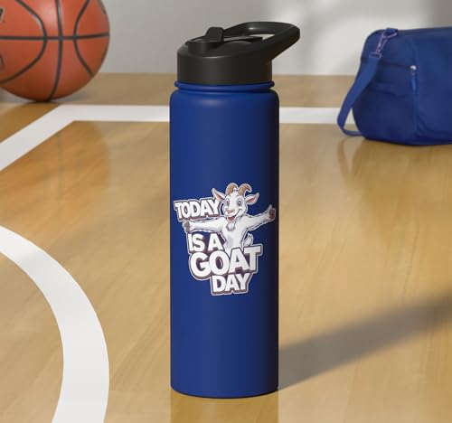 Childrens Today is a Goat Day Design | Kids Goat Stainless Steel Insulated Water Bottle - color: Royal Blue